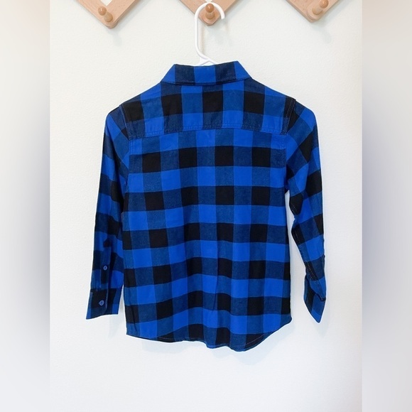 3/$30 Boys Blue and Black Checkered Long Sleeve Button Down Shirt - Picture 3 of 4